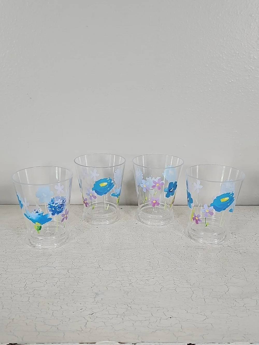 ​Set of 8 Floral Acrylic Glasses - 4 Tumblers & 4 Rocks Glasses - Blue & Purple